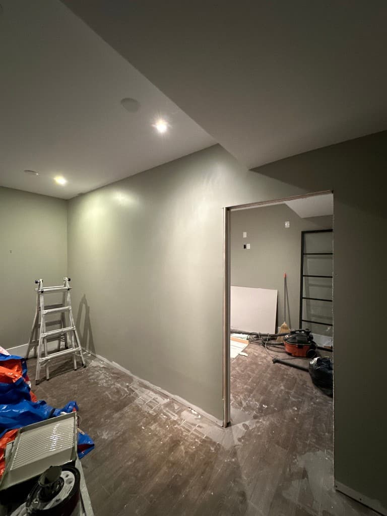 Home remodel in progress with recessed lighting and electrical rough-in